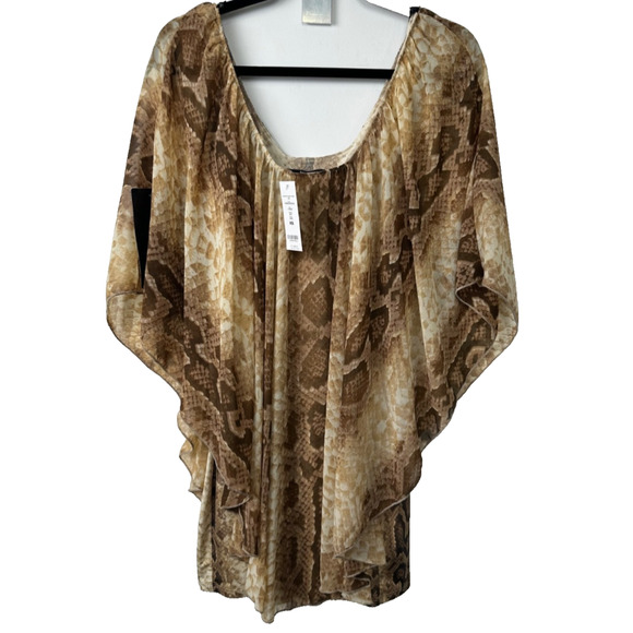 NEW Bebe Addiction Snake Print Blouse Cropped Sheer Animal Print Top XS $98 A34 - Picture 1 of 8